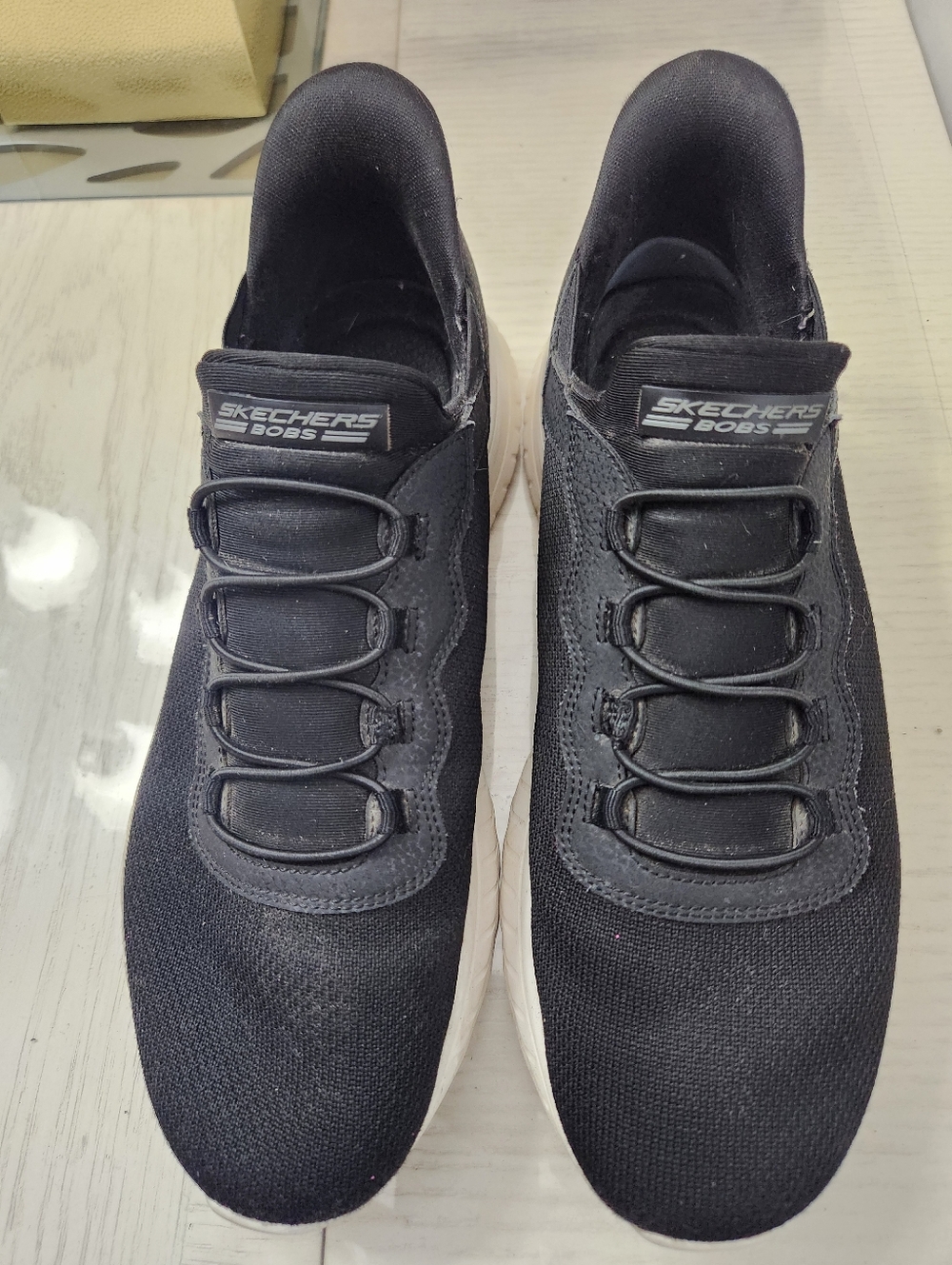Skechers Men’s Black Slip Ins Sneakers with White Sole- 9.5